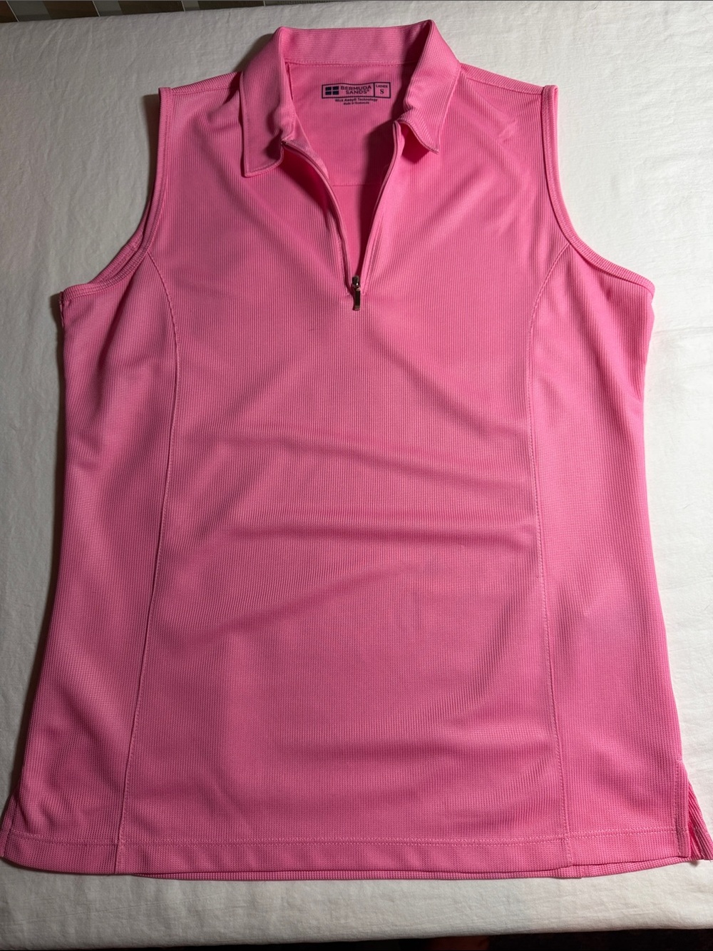 Bermuda Sands Women’s Sleeveless Pink Polo Zip-Front Top